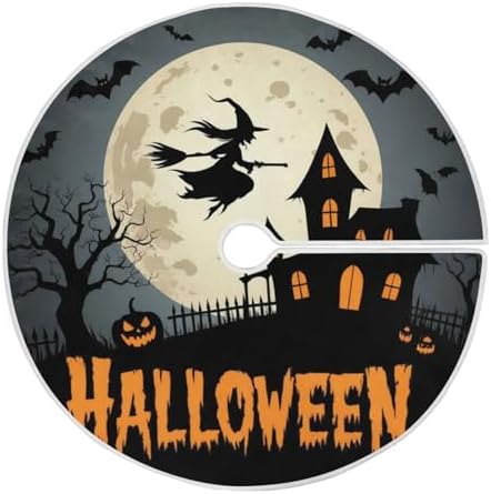 Dussdil Castle Witch Halloween Tree Skirt Moon Bats Christmas Xmas Tree Skirts 36 Inches Holiday Party Tree Stand Mat Tree Skirt Floor Door Pad for Indoor Outdoor Home Office Ornaments