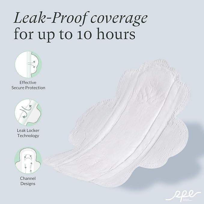 100% Organic Pads for Women, Organic Cotton Cover Pad - Regular Absorbency, Unscented, Ultra Thin Pads with Wings for Women (Regular, Size 3, 18 Count)