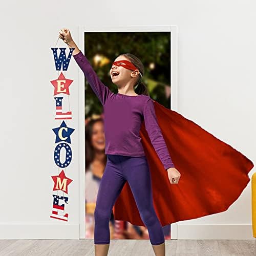 July 4th Door Hanger | Patriotic Wooden Front Door Decoration for Home/Shop/Party | Sturdy Wall Hanging Ornament with Festive Design