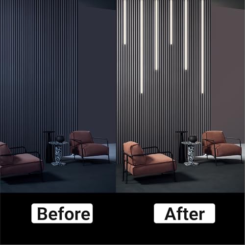 HAMRVL Black LED Recessed Lighting Kit - 6pcs DC12V Warm White Slat Wall Lights with Smart Switch,3000k Self-Adhesive Wall Panel Lights for Wood Slat Wall Panels, Headboards, Stairs, Media Wall Panels - color: black - Warm White 3000k, size: 42in+26in+18i