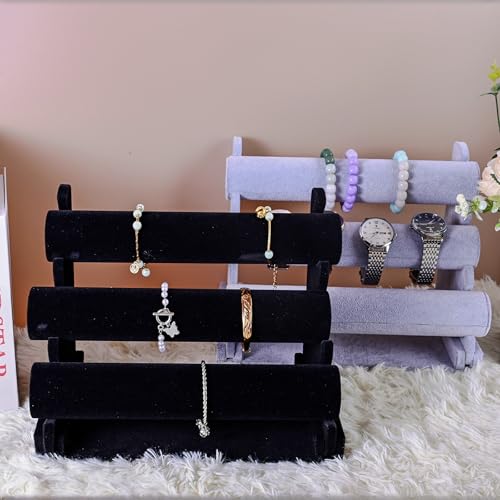 Velvet 3 Tier Bracelet Holder Display Stand, Detachable Jewelry Organizer Rack for Vendors, Grey Watch Organizer Racks for Selling
