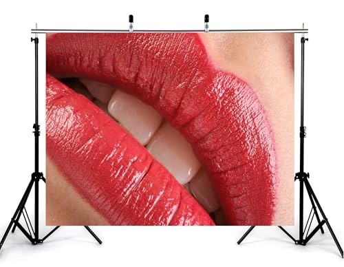 4x4ft Glossy Red Lips Backdrop Beauty Makeup Scene Photography Background for Cosmetic Party Decorations Tapestry Banner Photo Booth Props - size: 4x4ft