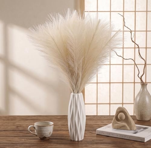 30PCS Artificial Pampas Grass Decor, 21.7" Small Faux Pampas Grass No Shedding Allergy Free, Fluffy Boho Silk Flowers for Vase Filler, Home Living Room Wedding Table Centerpieces, Beige - size: Begie