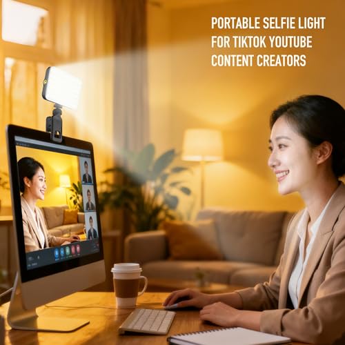 91 LED Portable Charger Selfie Light Video Conference Lighting with Clip & Camera Tripod Adapter Rechargeable 2000mAh CRI 96+, 4 Light Modes for Phone iPhone Webcam Laptop Makeup