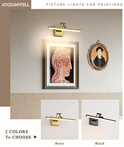 Joossnwell LED Picture Lights for Paintings Dimmable 15.5 Inch Long Hard-Wired Picture Frame Lights Brass Gallery Wall Light with Adjustable Swing Arm Art Display Lamps 7W 3000K Warm White - color: Hard-Wired Brass, size: Dimmable 15.51inch