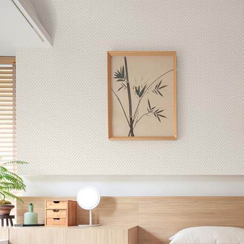 Rugreat Striped Grasscloth Wallpaper Peel and Stick Textured Grass Cloth Contact Paper for Cabinets Herringbone Fabric Wallpaper for Bedroom Beige Faux Linen Contact Paper Removable 393inL 17.3inW - size: 17.3" x 393"