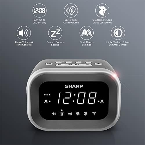 Sharp Big Bang Super Loud Alarm Clock for Heavy Sleepers, 115dB, 6 Sounds | Adjustable tone, custom snooze, 2 wake times, battery backup, hard of hearing, deep sleep, shift workers, dorm room, students
