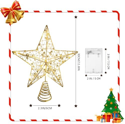 Noiclub Christmas Tree Topper Gold Beaded Star for 6-8FT Christmas Trees