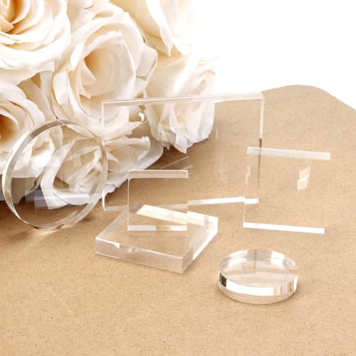 6 Pcs Clear Acrylic Blocks Wedding Flat Lay Props, Solid Acrylic Riser Styling Photography Clear Stamp Display Block Set Props Wedding, Acrylic Pedestal Crystal Blocks for Ring Geodes Crafts