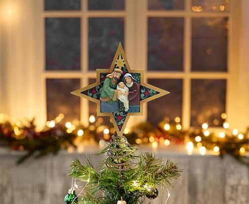 Enesco Jim Shore Heartwood Creek Holiday Manor Nativity and Angels 2-Sided Star Christmas Tree Topper, 9.06 Inch, Multicolor