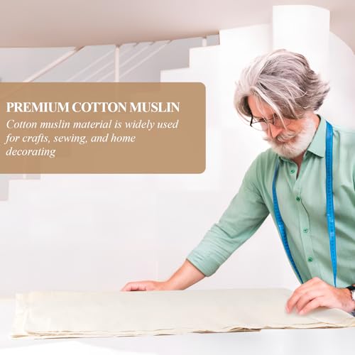 PEASUG 100% Cotton Muslin Fabric, 63 Inch X 5 Yards Unbleached Muslin Fabric By The Yard, Medium Weight Draping Fabrics Suitable for Sewing Embroidery, Garments, Crafts Material-Natural - color: Natural Unbleached, size: 5 Yards