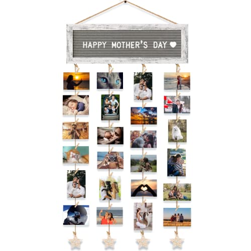CJIAWYS Picture Frames Collage Wall Decor Collage Picture Frames, Rustic Felt Letter Board with 340 Letters and 30 Clips, Unique DIY Multi Photo Frame for Dorm Room Decor Family Birthday Gifts - color: White Frame and Grey Felt