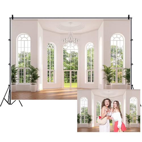 Renaiss Fabric Windows Scenery Backdrop Interior Room Balcony Sunshine Living Room Photography Background Office Zoom Meeting Video Conference Backdrop Photo Studio Props 7x5ft - color: XH004, size: 7Wx5H FT