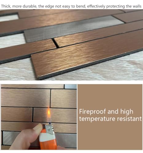 10-Sheet Peel and Stick Backsplash Tile, PVC Mixed Meta,l Stick on Kitchen, Bathroom Vanities, Fireplace Décor, Laundry Table(11.3" X 11.7") (10, Bronze) - color: Bronze