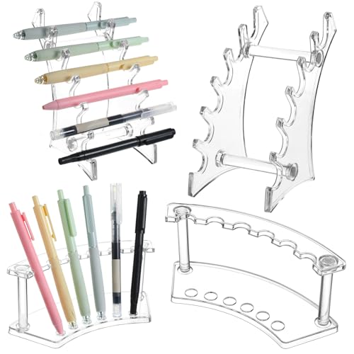 salbsever 4 Pack Pen Stand Display, Acrylic Brush Holder Clear Pen Holder 6-slots Display Stand for Makeup Brushes, Nail Brushes, Home Office Use