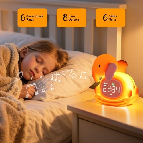 Kids Alarm Clock, Sleep Training Clock for Toddler, Rechargeable Digital Alarm Clock with RGB Lights,ok to Wake Clock for Kids,Silicone Animal Tabletop Lamp for Kid,Gift for Kids Teens