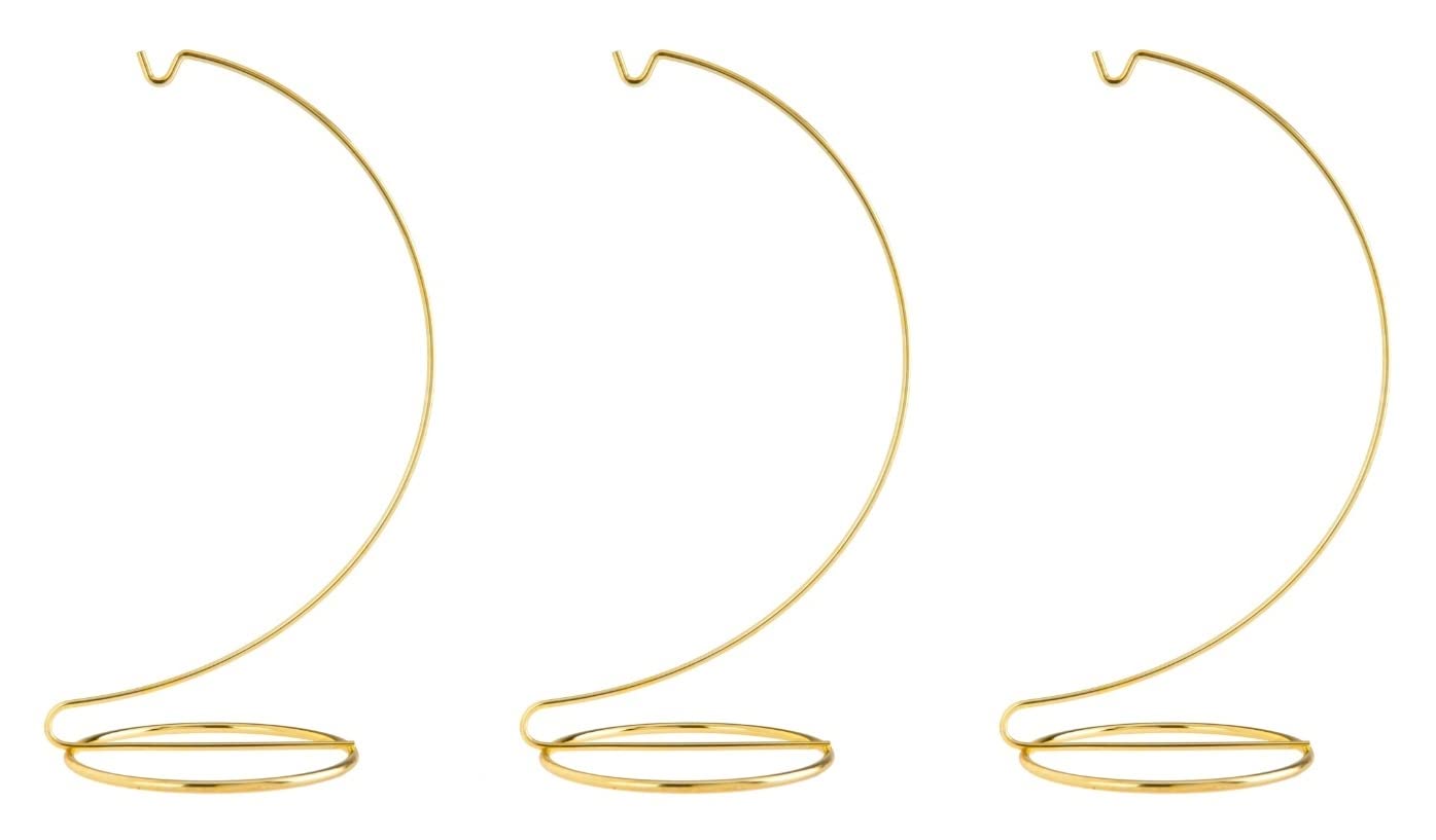 Creative Hobbies® 10 Inch Tall Gold Wire Ornament Display Hanger Stands for Displaying Ball Ornaments, Awards, Eggs Etc.- Pack of 3 Stands