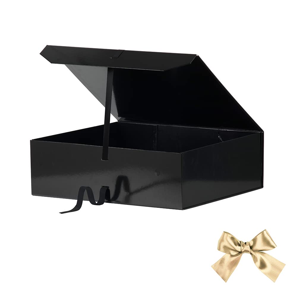 GoooodGift Extra Large Black Gift Box 19x16x6 Inches, Huge Gift Box with Ribbon Lid Magnetic Closure, Groomsman Proposal Box, Gift Boxes for Wedding Dress (Glossy Black)