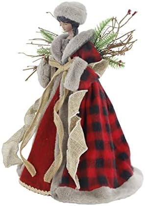 Windy Hill 14" Cherished Red Check Burlap Black Angel Tree Topper 514220A