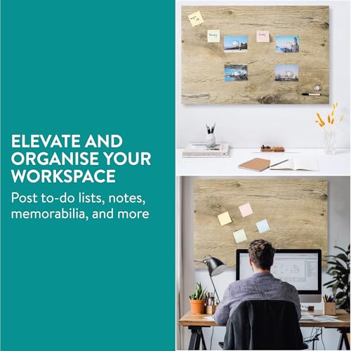 Navaris Frameless Magnetic Memo Board - Easy Installation - Kitchen Magnet Dry Erase Whiteboard - Notice Boards for Wall Use - 36 x 24 Inches - Dark Wood Design with Magnets & Pen - style: Dark Wood