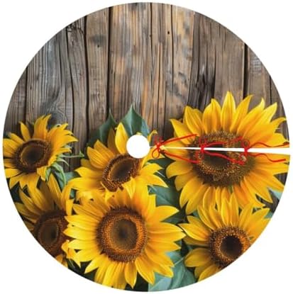 Yellow Sunflower Christmas Trees Skirts 48", Retro Xmas Tree Cloth Mats for Holiday Party Decor Gift