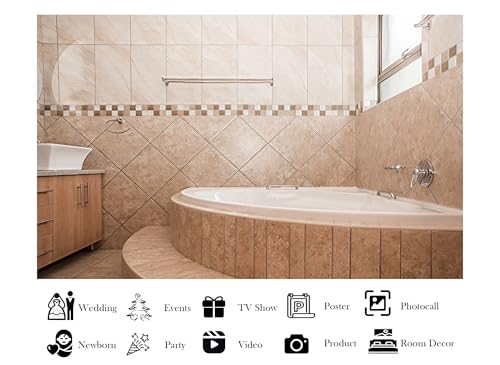 8x8ft Fabric Beige Tile Bathroom Backdrop Curved Bathtub Warm Neutral Tones Background Spa Shooting Theme Party Decorations Wall Tapestry Photo Studio Props - size: 8X8ft