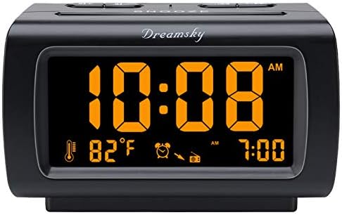DreamSky Alarm Clock Radio for Bedrooms with Battery Backup | Large Numbers with Dimmer Wheel, USB Port, Bedside Digital FM Radio with Sleep Timer, Temperature, Adjustable Volume, Snooze