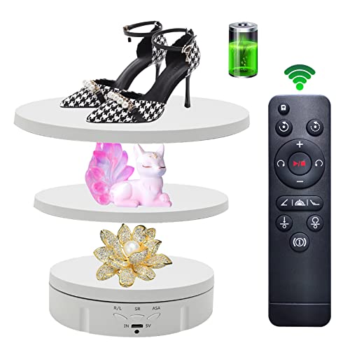 JAYEGT 3in 1 Motorized Rotating Display Stand with 5.74 /7.08/ 8.66 inch Replacement Cover，Max 22lbs Load , 360 Electronic Turntable for Photography Products (3 in1 / White/ With Remote controller) - color: White