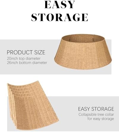 Rustic Farmhouse Christmas Tree Collar - Holiday Decorations - Natural Woven Wicker Tree Base Cover, Basket Ring for Artificial Trees, Stable & Odorless