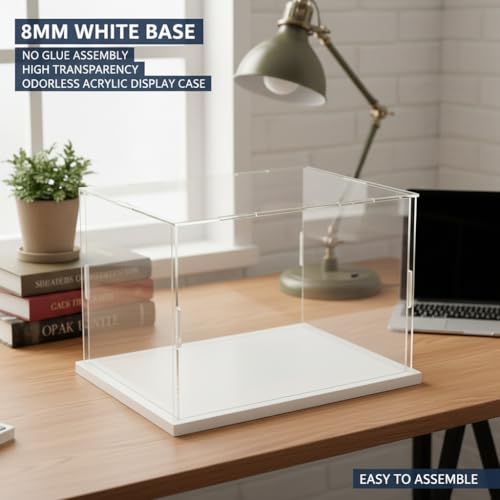 Clear Acrylic Display Case, Assemble Cube Display Box Stand with PVC Material White Base, Dustproof Protection Showcase for Collectibles Memorabilia Figurines (10*8*12inch;25*20*H30cm) - size: 10 x 8 x 12 in