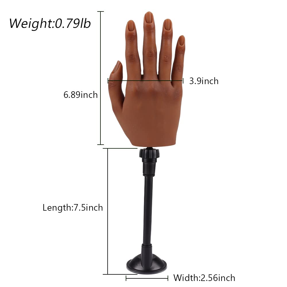 Practice Hand for Acrylic Nails with Stand Bracket, Silicone Fake Hands to Practice Fake Nails Mannequin Hand for Nails Practice and Nail Art Single Right Hand Color 5#