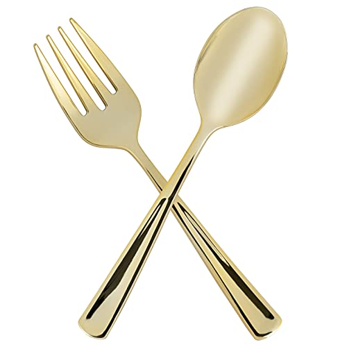 Plasticpro Disposable Plastic Gold Serving Utensils 6 Forks & 6 Spoons Durable Heavy Duty Premium Serving Utensils Gold 6 Sets - color: Gold