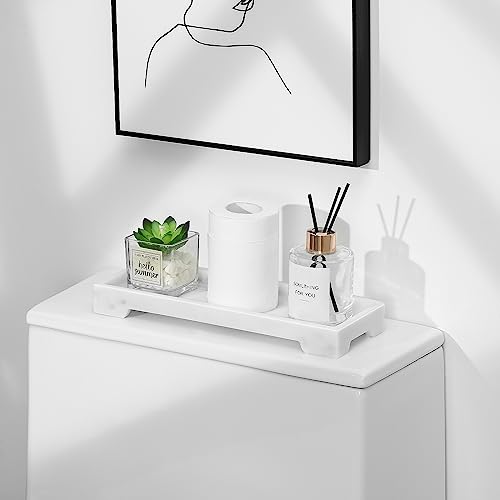 Luxspire Bathroom Vanity Tray, Resin Toilet Tank Tray, Kitchen Trays, 11" x 4" Rectangle Bathroom Tray for Counter, Marble Tray for Soap Dispenser Perfume Jewelry, Small, White Marble - color: B - White Marble, style: Small