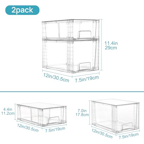 Vtopmart 6 Pack Clear Stackable Storage Drawers,Easy to Assemble Bathroom Organizers and Storage with handles,Plastic Drawers for Kitchen Pantry,Cabinet,Under Sink Organization - style: 3 Medium+3 Small