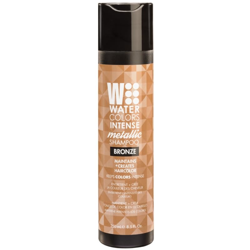 Watercolors by Tressa INTENSE METALLIC 3-in-1 Color Depositing Shampoo, Semi Permanent Hair Color, Hair Dye Shampoo for Curly, Dry, and Normal Hair, 8 fl oz - BRONZE