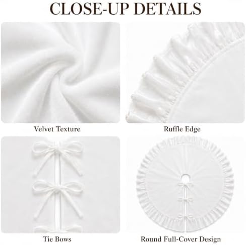 Christmas Tree Skirt,Velvet Tree Skirt with Ruffled Edge, Classic Large Velvet Fur Plush Tree Skirt for Merry Christmas(White,36Inch)