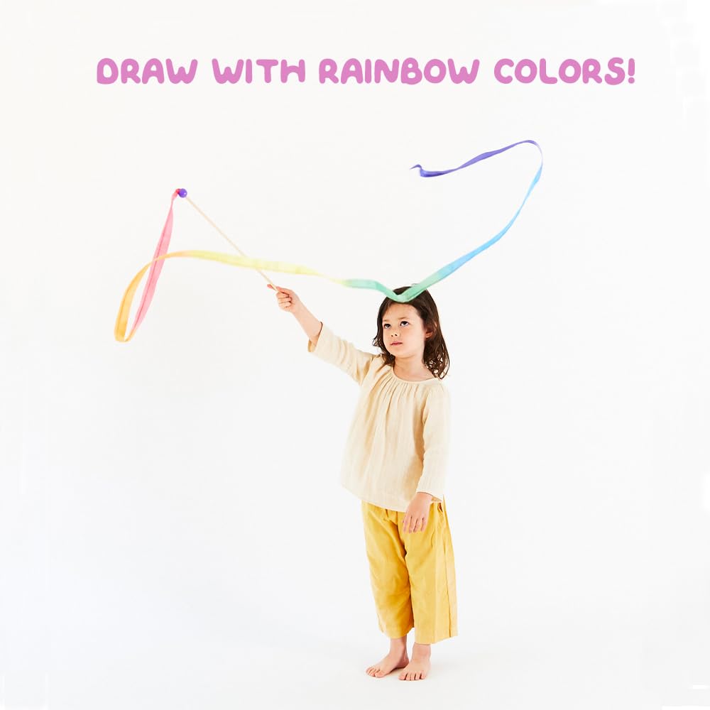 Sarah's Silks Rainbow Streamer - 8' Long Twirling Ribbon Wand for Kids | Montessori and Waldorf Toys