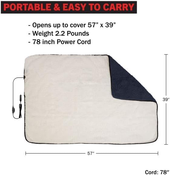 Stalwart Heated Car Blanket 2-Pack - 12V Heated Blanket for Car, RV or Camping - 57x39” Portable Electric Travel Throw - 2 Heat Levels - Tailgating Essentials (Blue)