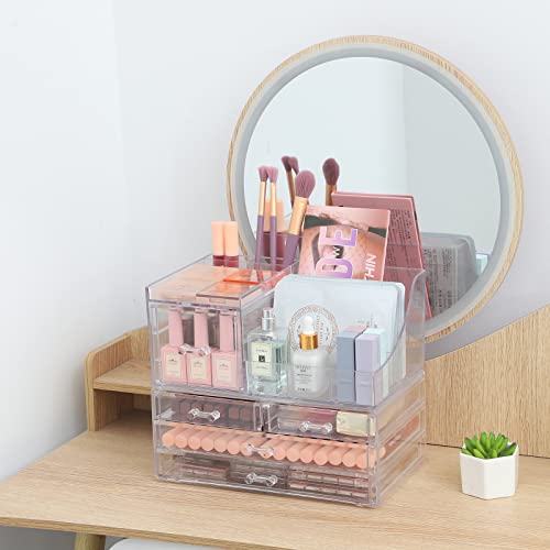 Cq acrylic 2 Pack Clear Make up Organizer Countertop,Stackable 5 Drawers Makeup Storage,Cute Vanity Organizers for dresser Hair Clip,Jewelry,Beauty Product Desk and Bathroom Organizers and Storage - size: 5 Drawers