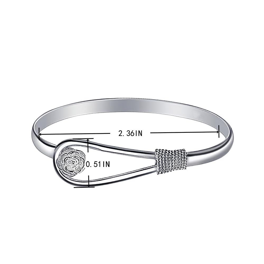 Baoaichi Handmade 925 Sterling Silver Sakura Bangle Bracelet For Women Hook Bangle Bracelet Flower Catch Loop Design Bangle Bracelet Thin Cuff Minimalist Design Jewelry Gift For Women