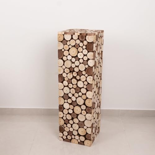 Efavormart 36 inch Natural Wooden Slices Pillar Pedestal Stand, Extra Tall Heavy Duty Rustic Wood Riser Column for Grand Entrances and Boutique Retail Displays - size: 36"