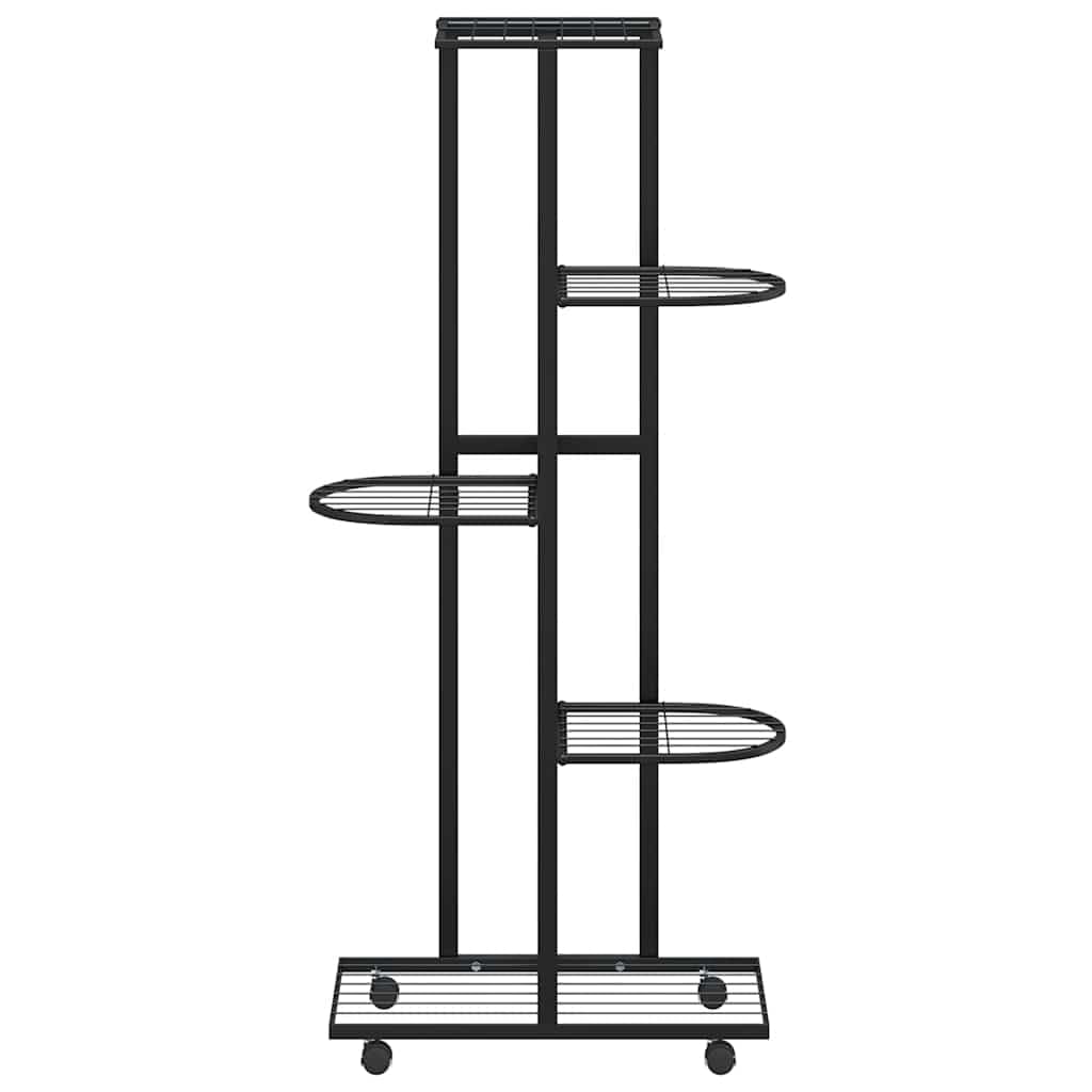 vidaXL 5-Floor Flower Stand with Wheels, Decorative Plant Shelf Stand, Multiple Flower Pot Holder, Storage Display Rack, Black Iron
