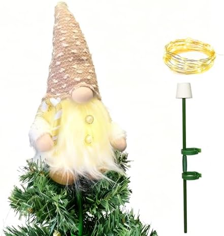 Lighted Swedish Tomte Gnome Christmas Tree Topper with Holder 12 Inch
