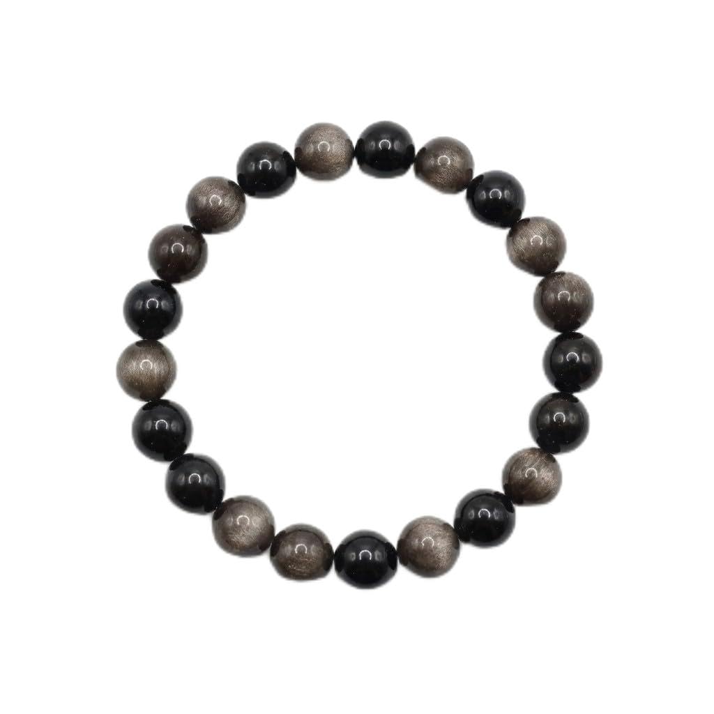 The Vida Handmade AAA+ Quality Crystal Stretch Elastic Bracelet - Nature Gemstone - Jewelry Gift - Holiday Gift - For Women & Men (Silver Sheen Obsidian)