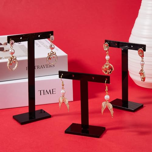 SUNNYCLUE 6Pcs 3 Sizes Earring Display Stand Earring Display Holder Set Acrylic Jewelry Holders Necklaces Bracelet Ear Studs Organizer Black T Bar Jewelry Stands for Selling Storage Show Photo
