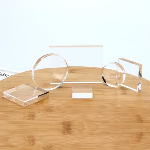 6 Pcs Clear Acrylic Blocks Wedding Flat Lay Props, Solid Acrylic Riser Styling Photography Clear Stamp Display Block Set Props Wedding, Acrylic Pedestal Crystal Blocks for Ring Geodes Crafts