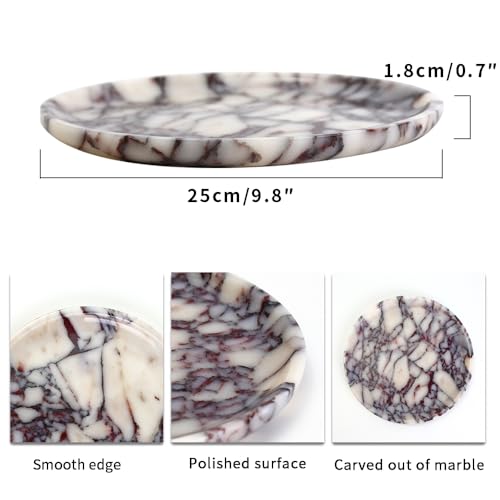 Natural Marble Tray, Coffee Table, Food, Fruit, Paper Cup, Cake Display, Coffee bar, Family Gatherings, Seasonal Holiday Decoration Tray(Viola-Circular-9.8"x9.8"x0.7") - color: Viola-circular-9.8"x9.8"x0.7"