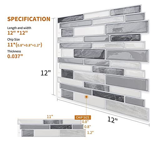 WOWSTAR 10-Sheet Peel and Stick Backsplash Tile for Kitchen Wall, Back Splash Stick On Tiles for Kitchen (12"x 12", Gray) - color: Gray