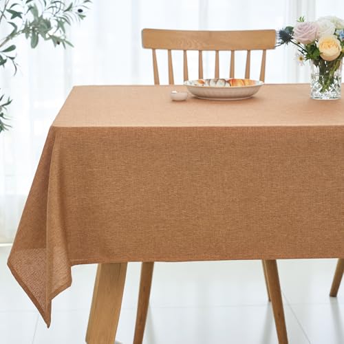 maxmill Slubby Textured Rectangular Tablecloth Water Resistance Antiwrinkle Spillproof Washable Dining Linen Table Cloth for Fall Harvest Thanksgiving Parties Holiday Dinners, 60 x 108 Inch, Amber - color: Amber, size: 108" x 60" (Rectangular)