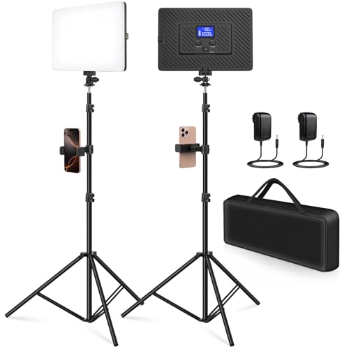 2 Pack Led Video Light Kit, 4000mAh Rechargeable Lithium Battery, Light Panel 2500k-8500k 2200Lux 79 inches Light Stand for Studio Photography Light Video Recording Game Live Streaming